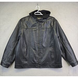 Vintage Arizona Faux Leather Jacket Men's XL black 90s Y2K Grunge Punk Rock Hood